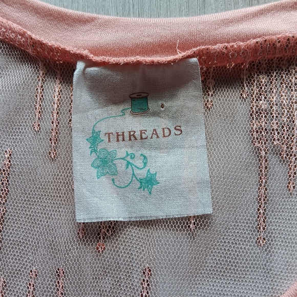 Threads V-neck Mesh Sequined Dolman Short Sleeve T-shirt Top Blush Pink Medium - Picture 3 of 10